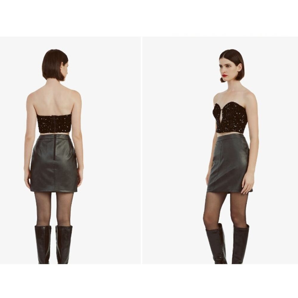 New NWT Bardot Alexis Faux Vegan Leather Miniskirt Black Size 10 Large‎ Lined